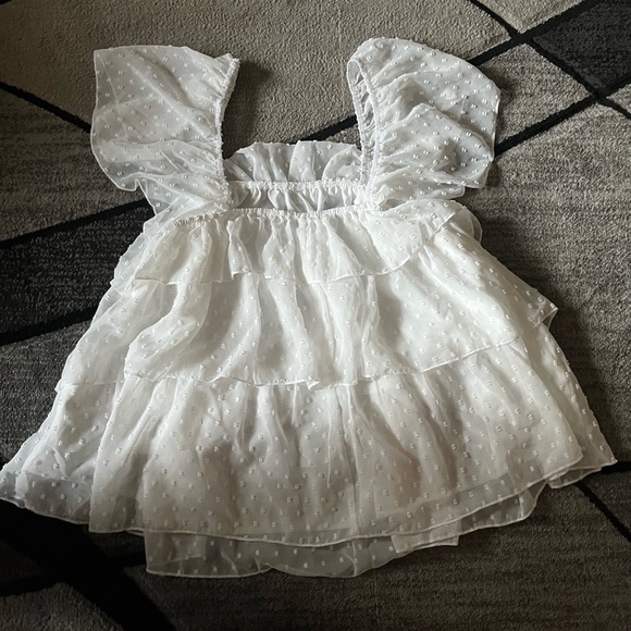 Super cute white top! Flowy and has white poka dots! Never worn, size 12! SHEIN - Picture 1 of 1